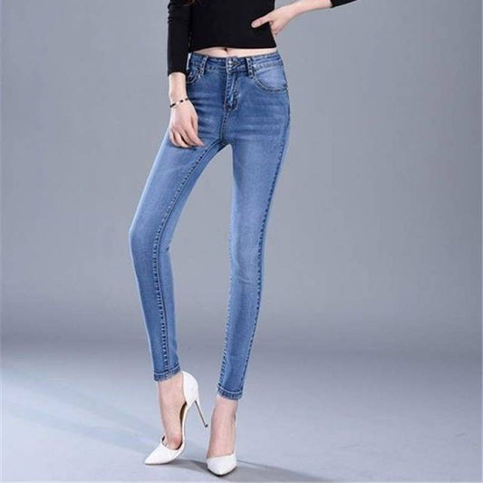 Jeans de Cintura Alta Elástica Ajuste Slim para Mujer