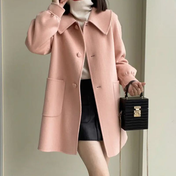 Abrigo de Lana Casual Elegante con Cuello Muñeca para Mujer