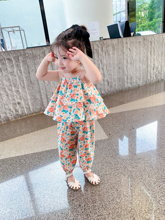 Conjunto Infantil Dos Piezas: Chaleco Floral y Pantalón Repelente de Mosquitos - Image 4