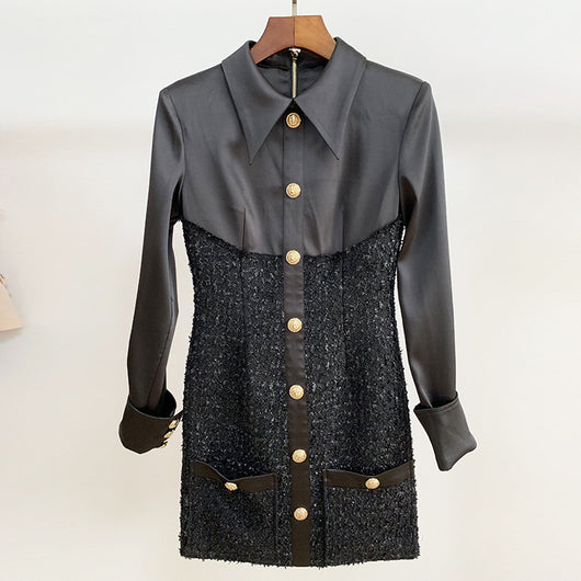 Vestido de Otoño e Invierno con Botones de León y Costuras de Satén - Image 10