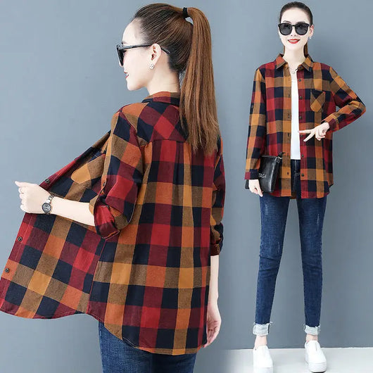 Camisa Cuadriculada Manga Larga para Mujer - Corte Slim Elegante - Image 10