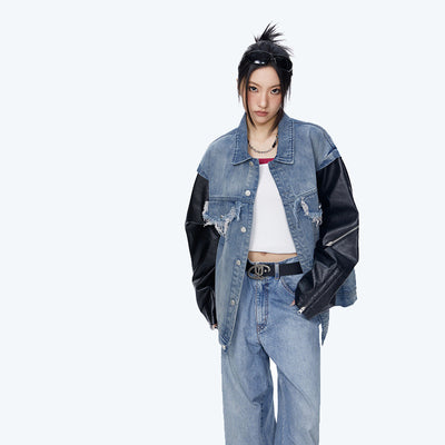 Chaqueta Denim Oversize con Detalles de Patchwork