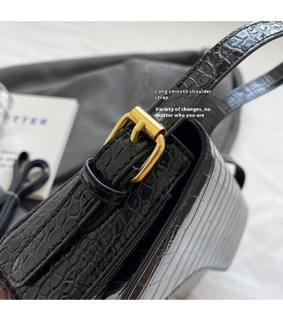Bolso de Hombro Mujer Cuero PU Patrón Piedra con Hebilla Metálica - Image 25