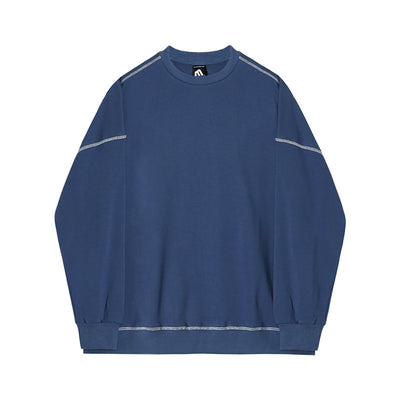 Sudadera Cuello Redondo Hombre Diseño Suelto Otoño Camiseta Manga Larga Color Sólido - Image 4