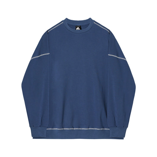 Sudadera Cuello Redondo Hombre Diseño Suelto Otoño Camiseta Manga Larga Color Sólido - Image 4