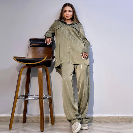 Conjunto Casual de Camisa Rayada y Pantalón Palazzo