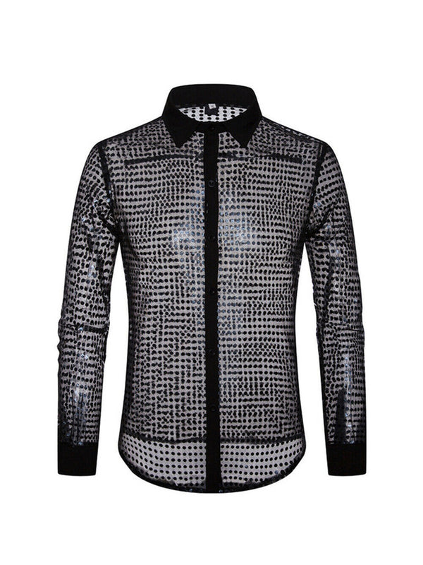 Camisa Manga Larga con Estampado de Lunares para Hombre