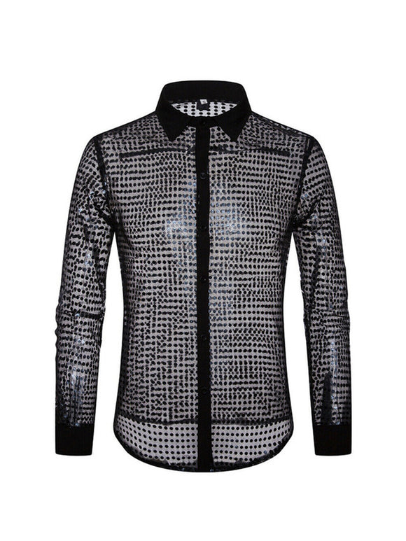 Camisa Manga Larga con Estampado de Lunares para Hombre