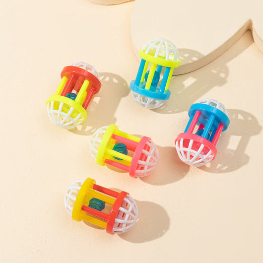 Six colorful plastic bell mesh hollow cat teasing balls in orange, green, red, purple, and pink, each 4cm. - Image 30