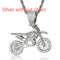 Hip Hop Full Zircon Dorado Motorcycle Necklace Pendant Plateado