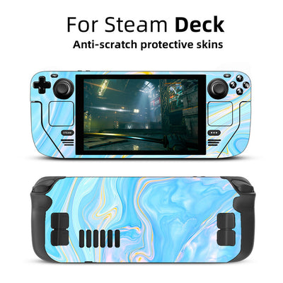 White marble pattern anti-scratch protective skin applied to the front and back of a Steam Deck gaming console. - Image 12