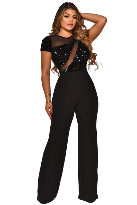 Jumpsuit Corto con Lentejuelas y Detalles de Gasa Irregular - Image 2