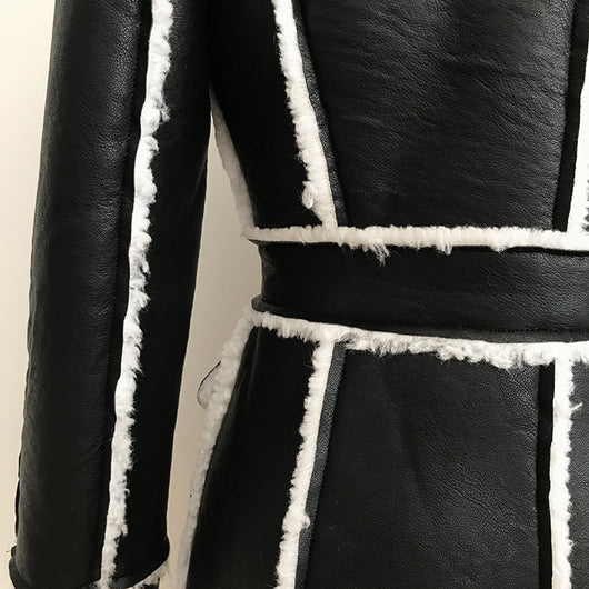 Chaqueta de Cuero Doble Botonadura Slim Fit con Detalles de Piel - Image 12