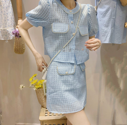 Conjunto de Falda Alta y Blusa de Perlas para Verano - Image 4