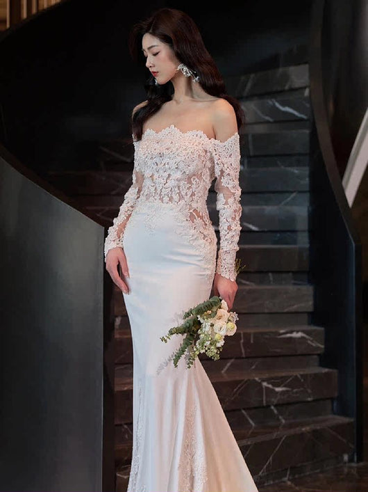 Vestido de Novia Vintage con Encaje Francés y Mangas Largas - Image 2