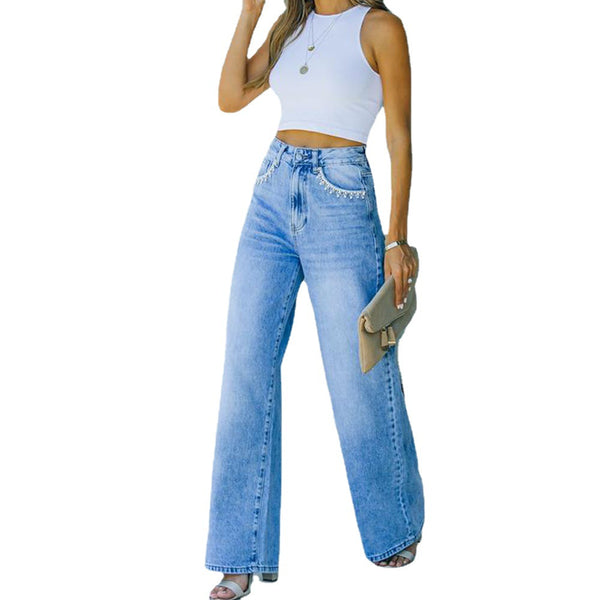 Pantalones Vaqueros Sueltos Lavados WISH para Mujer