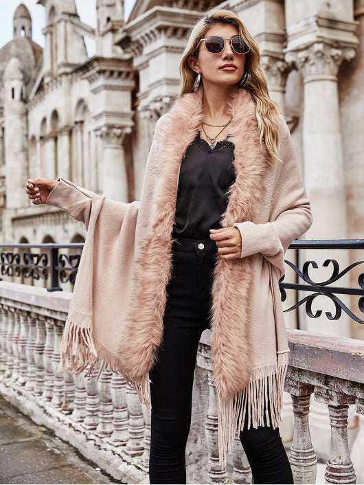 Cardigan Suéter con Cuello de Piel Sintética - Image 15