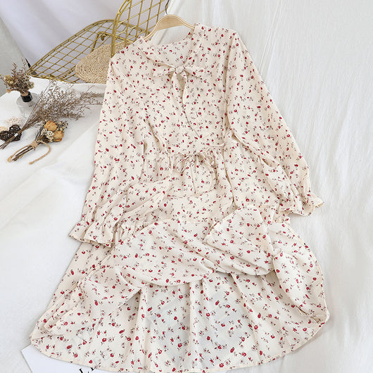 Vestido Midi Estilo Colegiala con Cuello Anudado y Estampado Floral Primavera - Image 3