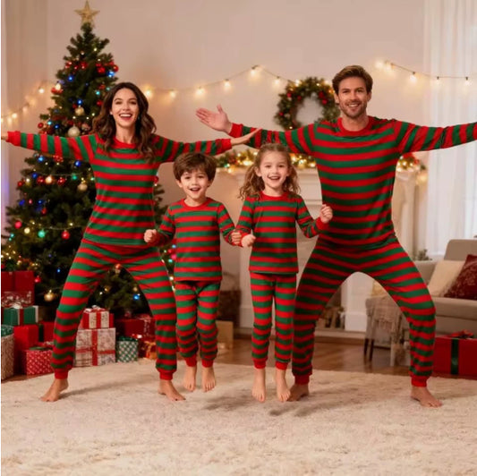 Conjunto Familiar de Pijamas Navideños a Rayas - Manga Larga Cómoda - Image 2
