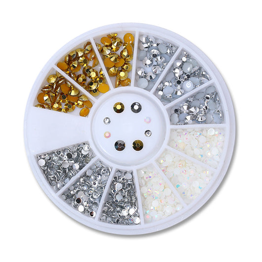 Disco de Uña con Cristales Electrochapados - Joyería de Remache Metálico Dorado y Plateado