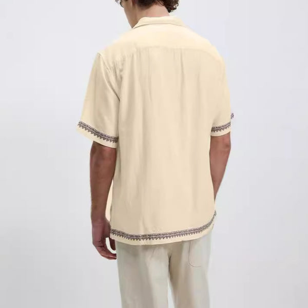 Camisa Vintage Suelta de Manga Corta con Solapa para Hombre