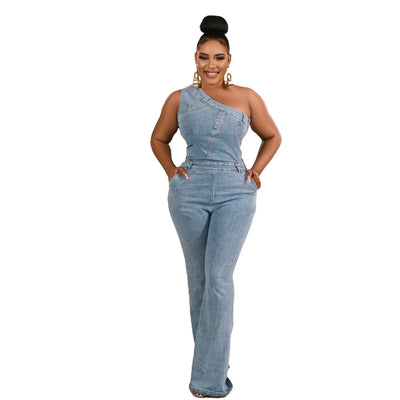 Jumpsuit Denim Ajustado con Hombros Caídos y Cintura Ceñida - Image 16