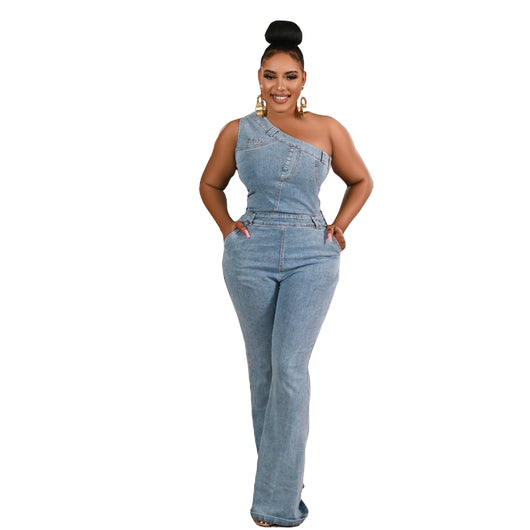 Jumpsuit Denim Ajustado con Hombros Caídos y Cintura Ceñida - Image 16