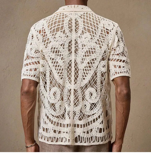 Cardigan Polo Tejido Hueco de Manga Corta para Hombre - Image 11