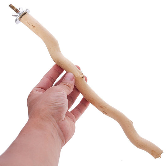 Natural wooden bird perch with an irregular branch-like shape and metal screw attachment, held by a hand. - Image 10
