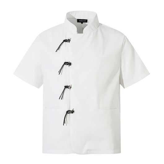 Camisa Suelta de Manga Corta con Solapa para Hombre