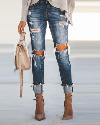 Jeans Talle Alto Ajustados con Roturas y Efecto Reductor - Image 8