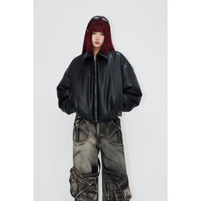 Chaqueta de Cuero y Algodón con Hombros Caídos para Mujer - Image 4