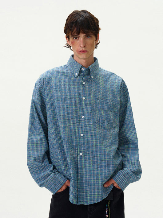 Blusa Vintage Estilo Americano a Cuadros con Pliegues - Image 4
