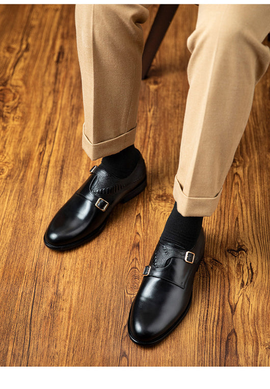 Zapatos de Cuero Ejecutivo Retro con Doble Hebilla - Estilo Clásico para Hombre - Image 20
