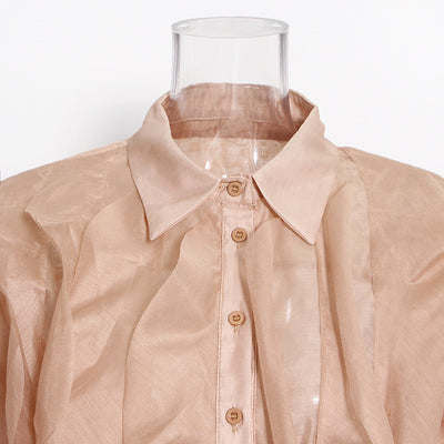 Camisa Casual Suelta con Cuello Solapa y Cordones - Diseño Irregular - Image 12