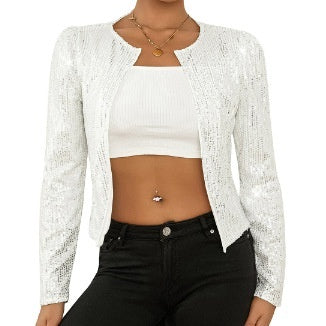 Chaqueta Cropped con Lentejuelas y Bloques de Color