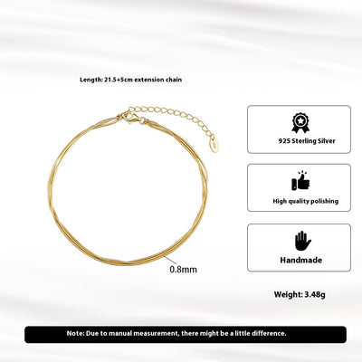 Pulsera Tobillera de Plata Esterlina 925 Triple Capa para Mujer - Image 5