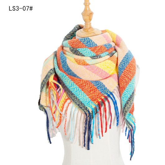 Pañuelo Cuadrado Rayado con Flecos para Mujer y Hombre - Image 36