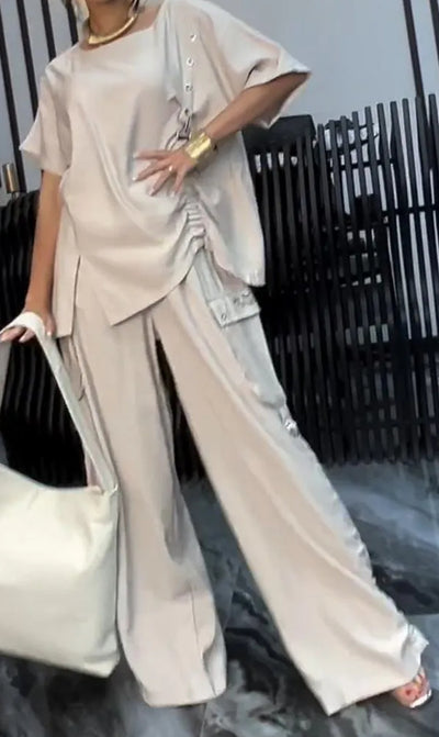 Conjunto de Verano: Blusa Cuello Redondo y Pantalón Casual para Mujer - Image 10