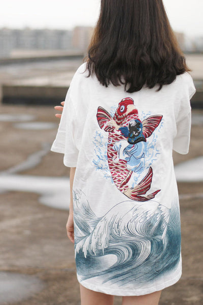 Camiseta Dragón Carpa Bordado Chino - Manga Corta - Image 9