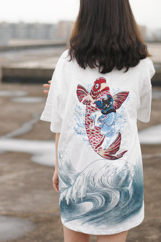 Camiseta Dragón Carpa Bordado Chino - Manga Corta - Image 9