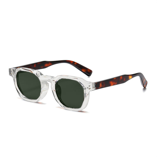 Black square-frame sunglasses with bright yellow lenses and small silver studs on the front corners. - Image 17