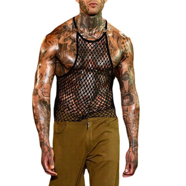 Chaleco de Malla Transparente Estilo Europeo y Americano para Hombre