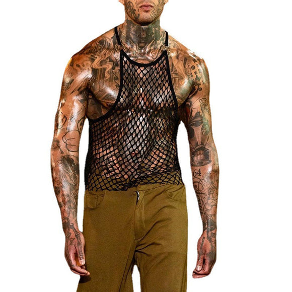 Chaleco de Malla Transparente Estilo Europeo y Americano para Hombre