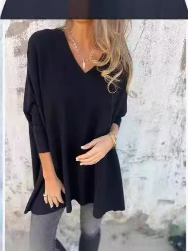 Blusa Larga Tejida Cuello V Suelta para Mujer - Image 4