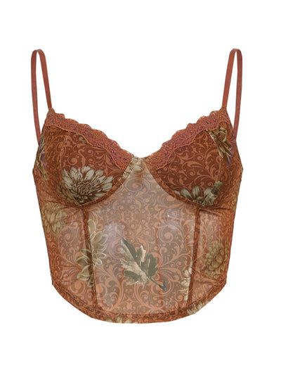 Slip Bohemio de Malla Estampada con Tirantes Finos - Marrón - Image 3