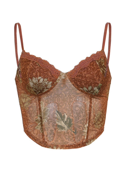 Slip Bohemio de Malla Estampada con Tirantes Finos - Marrón - Image 3