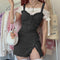 Vestido Deslizante con Encaje y Cordón Ajustable para Mujer