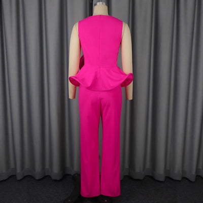 Conjunto Elegante: Blusa Floral Escote V sin Mangas + Pantalón Recto Cintura Alta - Image 4