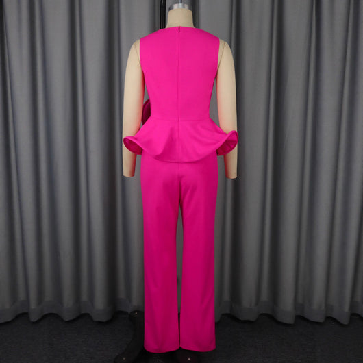 Conjunto Elegante: Blusa Floral Escote V sin Mangas + Pantalón Recto Cintura Alta - Image 4